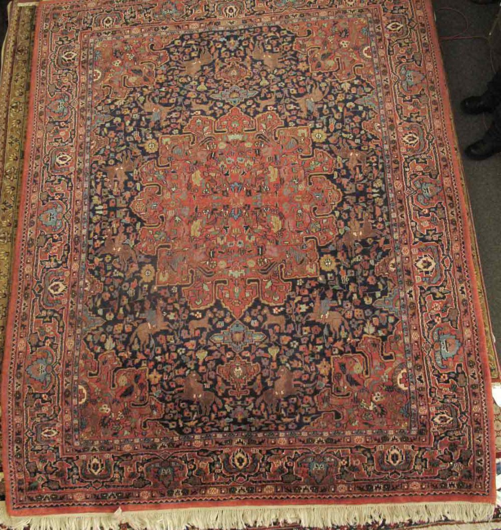 Hunting Tabriz Design India Blue Red Brown 7-3x9-9 | Manoukian Rugs™