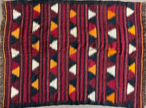 06051 Kilim Afghan Red Black Orange 6-3x8-3 | Manoukian Rugs™