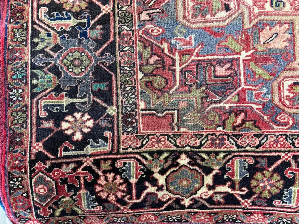 06155 Heriz Persian Red Black White 7-10x10-6 corner | Manoukian Rugs™