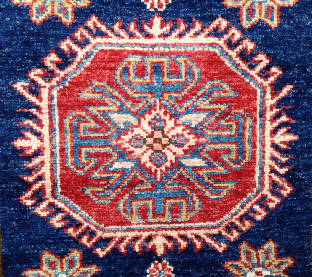 0517287 super kazak afghan blue natural red 2-9x12-7 cu