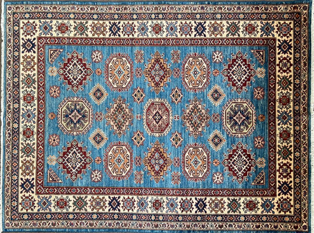 SS051722T266 Super Kazak Afghan Blue Yellow Red 5-1x6-8 | Manoukian Rugs™