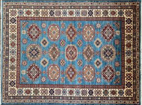 SS051722T266 Super Kazak Afghan Blue Yellow Red 5-1x6-8 | Manoukian Rugs™