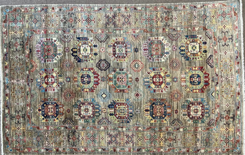 SS102822T362 Tribal Pakistani Gray White Red 5x8 | Manoukian Rugs™