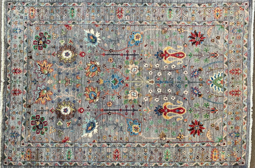 SS102822T369 Tribal Pakistani Gray Red Blue 5x7 | Manoukian Rugs™